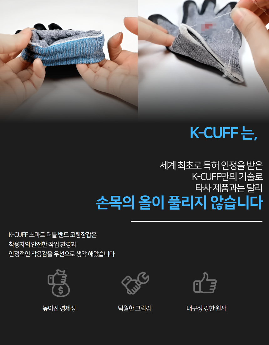 [무료배송]국내생산 K-CUFF 스마트 더블밴드 코팅장갑 M 사이즈 100세트 1BOX