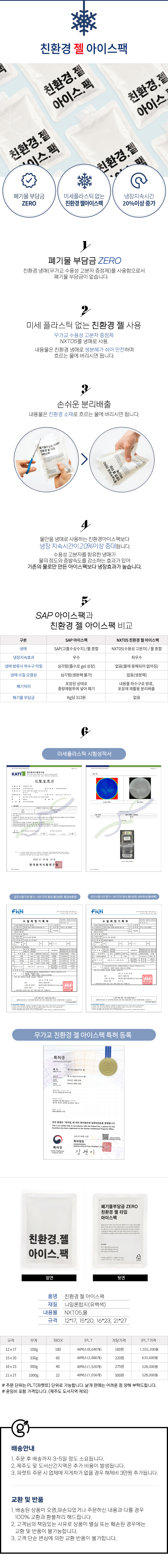 (지게차있음) 친환경 젤 아이스팩 완제품 120x170 (100g) 1팔레트 8640개