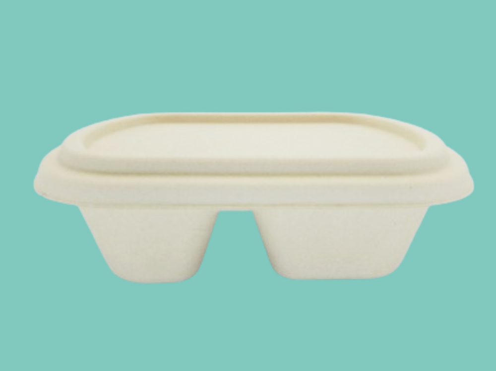 대나무 펄프 사각 타원 2구 용기 96호 뚜껑 500개