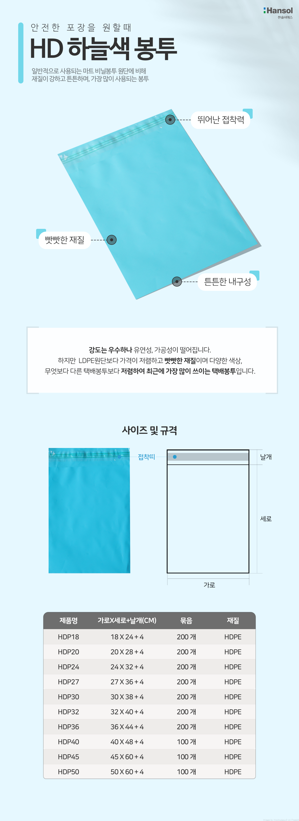 HDPE택배봉투하늘색30cmX38cm 200매