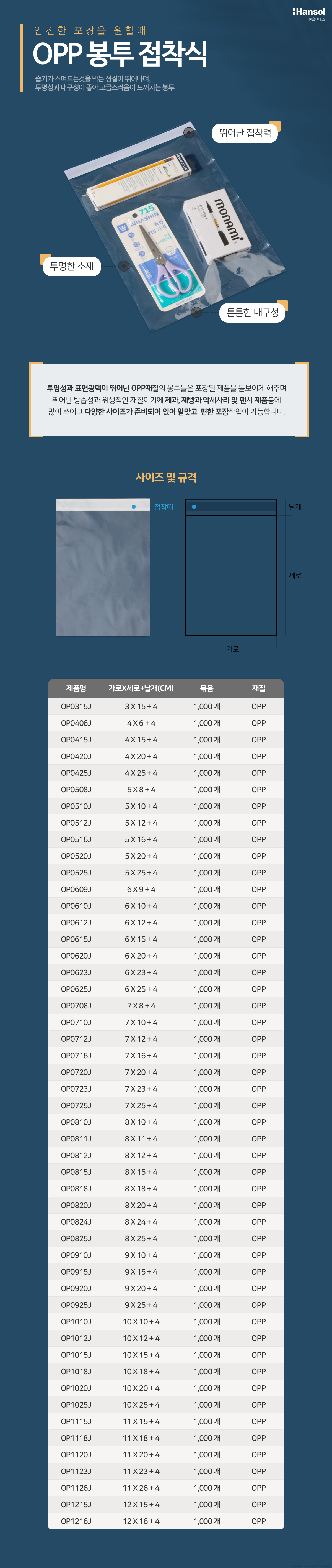 OPP투명봉투접착식6cmX10cm 1000매