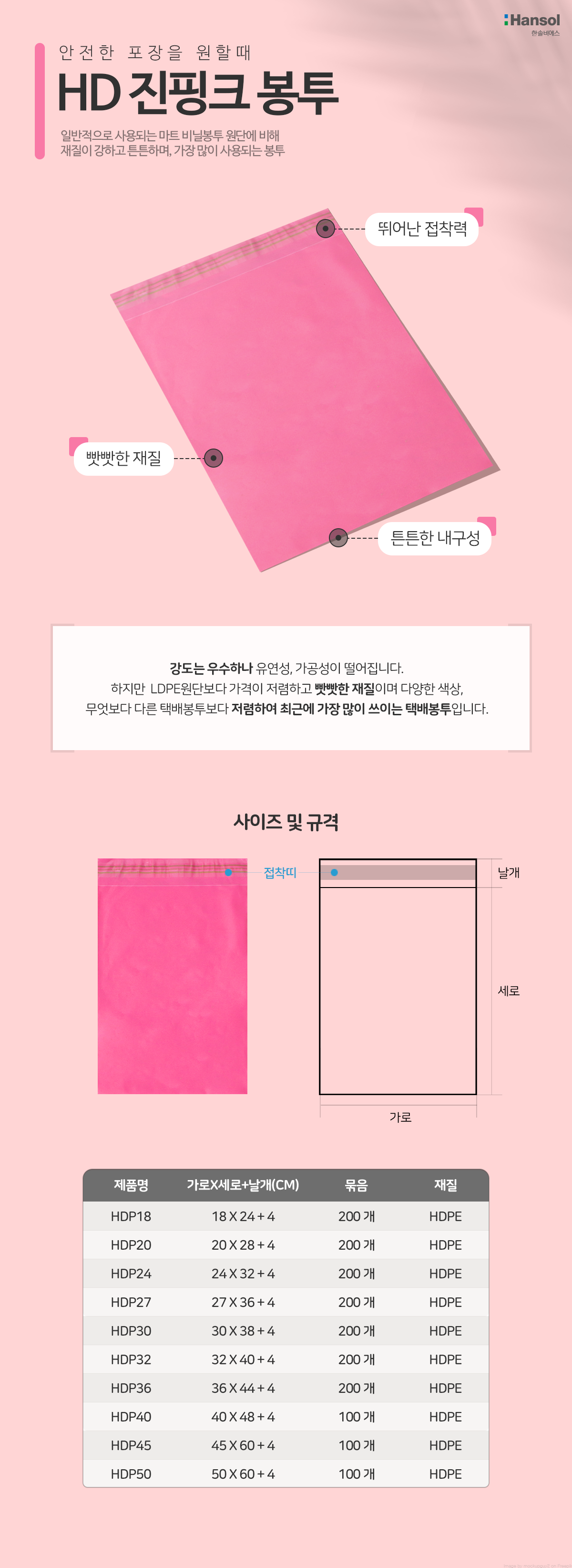 HDPE택배봉투진핑크32cmX40cm 200매