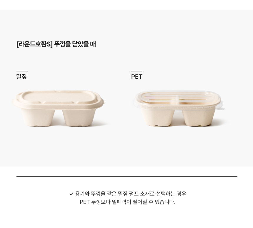 [라운드 호환S] 밀짚 펄프 용기 2칸 700m + 펄프뚜껑 세트 500개