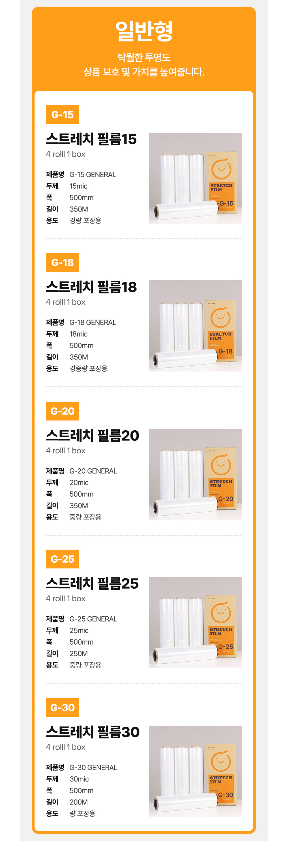 건영 20mic x 500mm x 350M 공업용 스트레치필름 4개