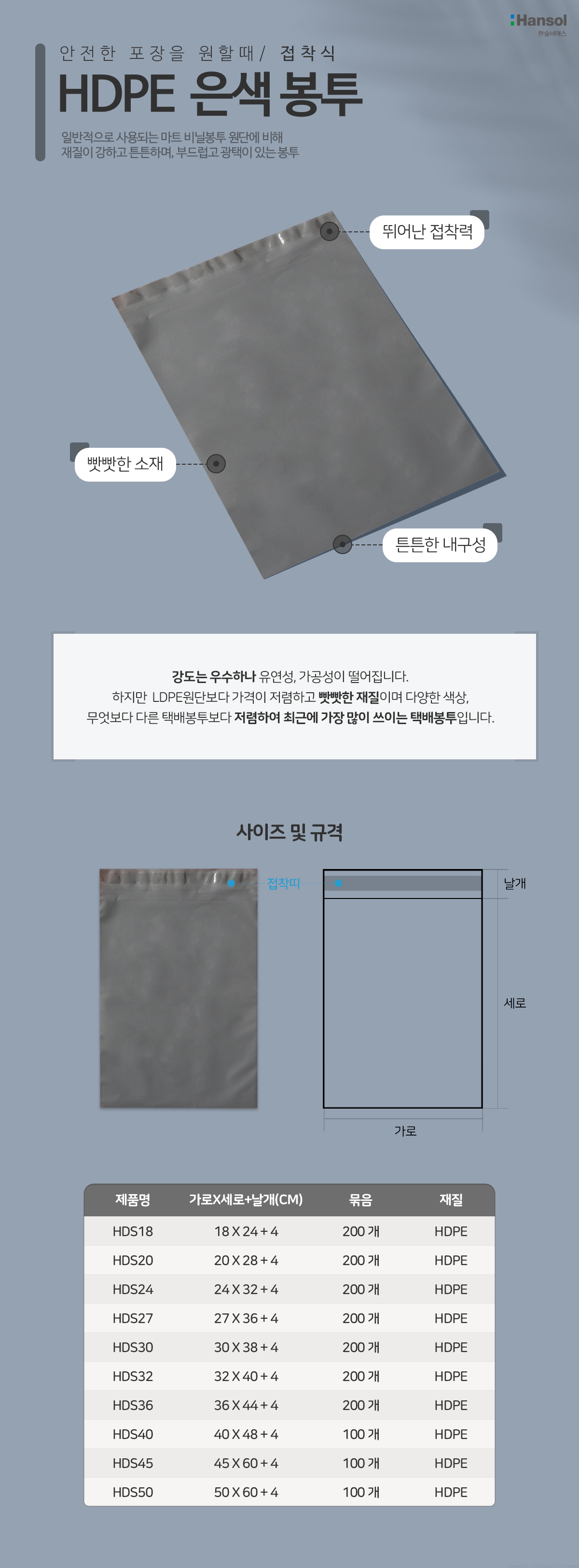 HDPE택배봉투은회색32cmX40cm 200매
