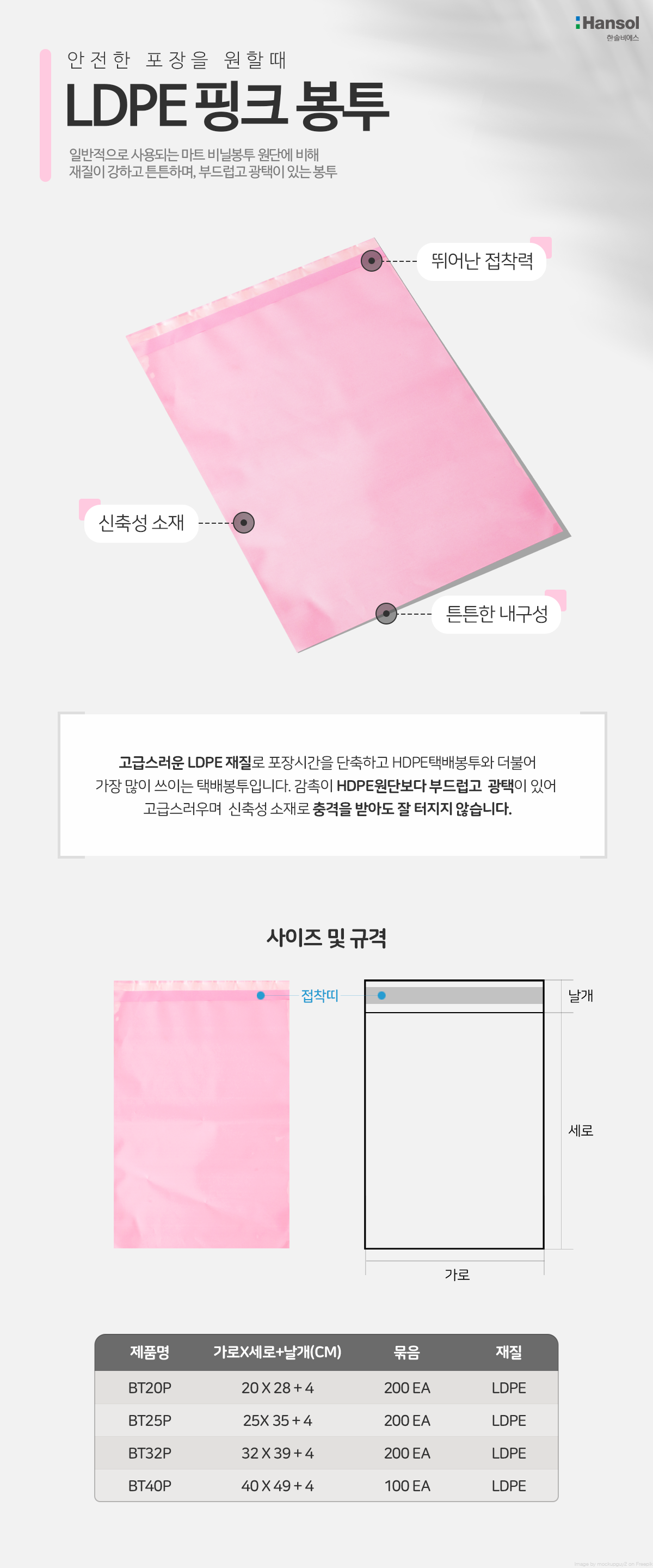 핑크 택배비닐봉투20cmX28cm 200매